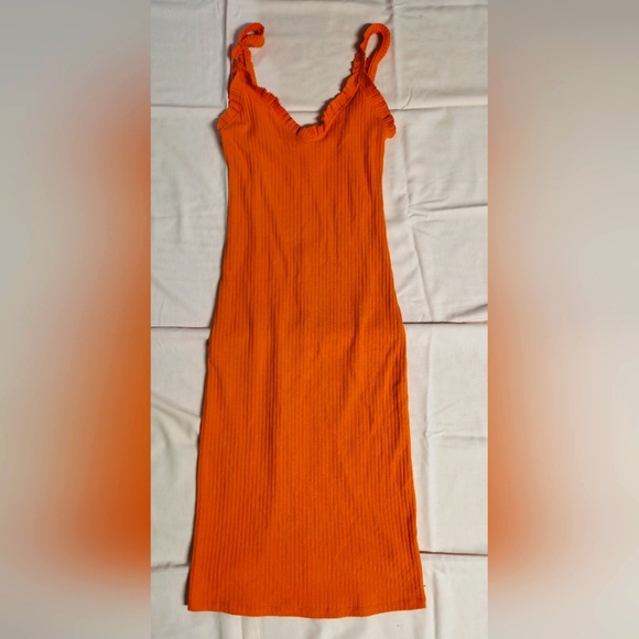 Zara Dresses & Skirts - Zara Women's Orange Ribbed Knit Midi Sleeveless Dress S